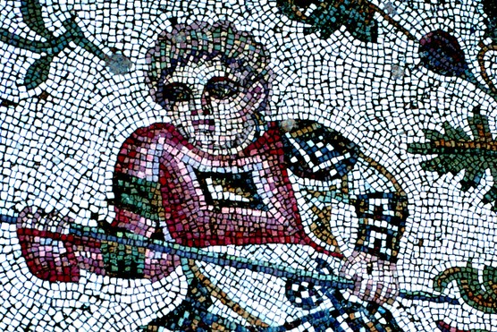 This floor mosaic from a Roman villa in Carthage depicts a boy hunting leopards