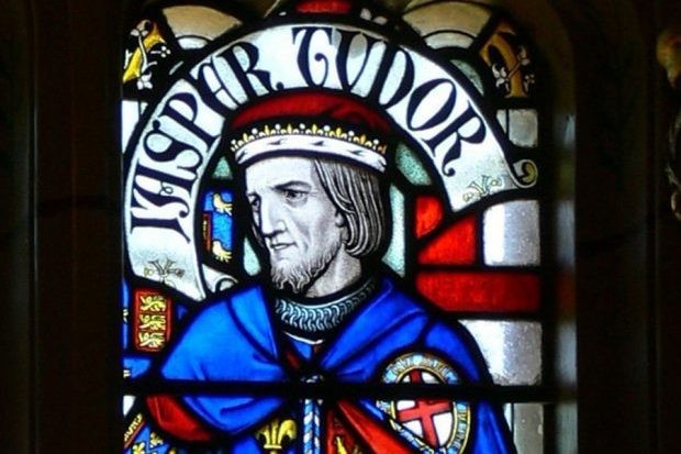 Jasper Tudor, depicted in stained glass in Cardiff Castle, accompanied Henry into exile for more than a decade (Image by Wikipedia/Public domain)