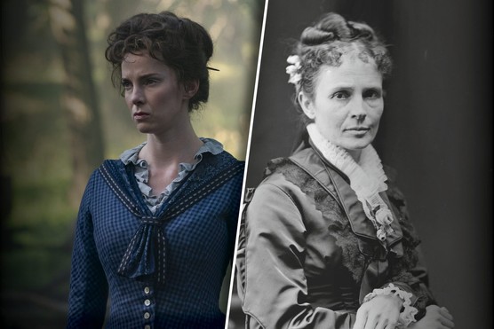 A side-by-side comparison of the real Lucretia Garfield, alongside how she is seen in the Netflix series Death by Lightning.