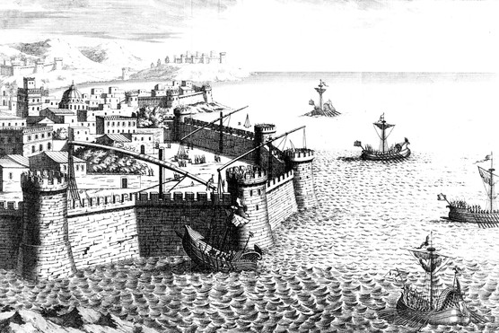 Illustatration of the siege of Syracuse, showing Archimedes' cranes used to destroy Roman ships (Photo by Ann Ronan Pictures/Print Collector/Getty Images) Illustatration of the siege of Syracuse, showing Archimedes' cranes used to destroy Roman ships