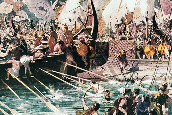 Despite being outnumbered, the Greeks gained vital supremacy at sea over the Persians at the battle of Salamis in 480 BC (Photo by Getty) Illustration of Despite being outnumbered, the Greeks gained vital supremacy at sea over the Persians at the battle of Salamis in 480 BC