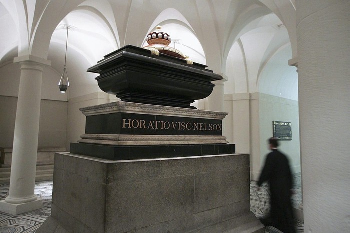 Restoration Of Nelsons Tomb At St Pauls Cathedral Admiral Nelson’s tomb in the crypt of St Paul’s Cathedral is seen here after restoration in 2005. The black marble sarcophagus was originally commissioned in the 16th century for Cardinal Wolsey — and later intended by Henry VIII for his own burial — before being repurposed to honour Britain’s naval hero following his death at Trafalgar in 1805.