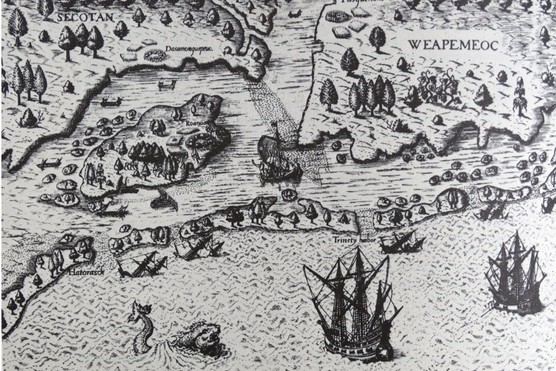 The arrival of Sir Walter Raleigh in Virginia