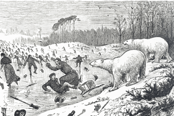 Britain’s harsh winter of 1880–81 depicted as the start of a new ice age, by contemporary cartoonist George du Maurier (Photo by Universal History Archive/UIG via Getty Images)